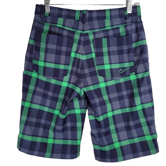 Nike Golf Shorts Boys Large Green Blue Plaid Dri Fit Tour Performance 11” - Picture 3 of 11